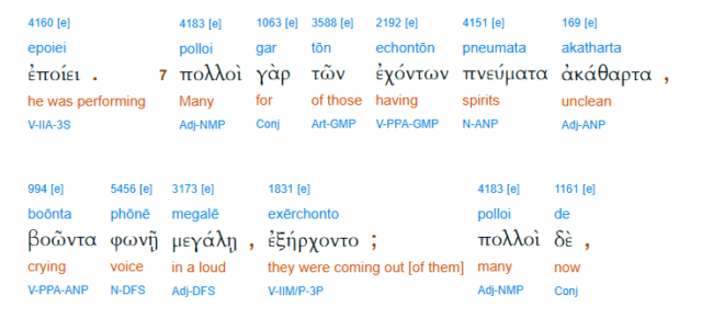 Greek interlinear about demons