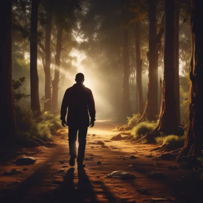 An Australian comes out of darkness
